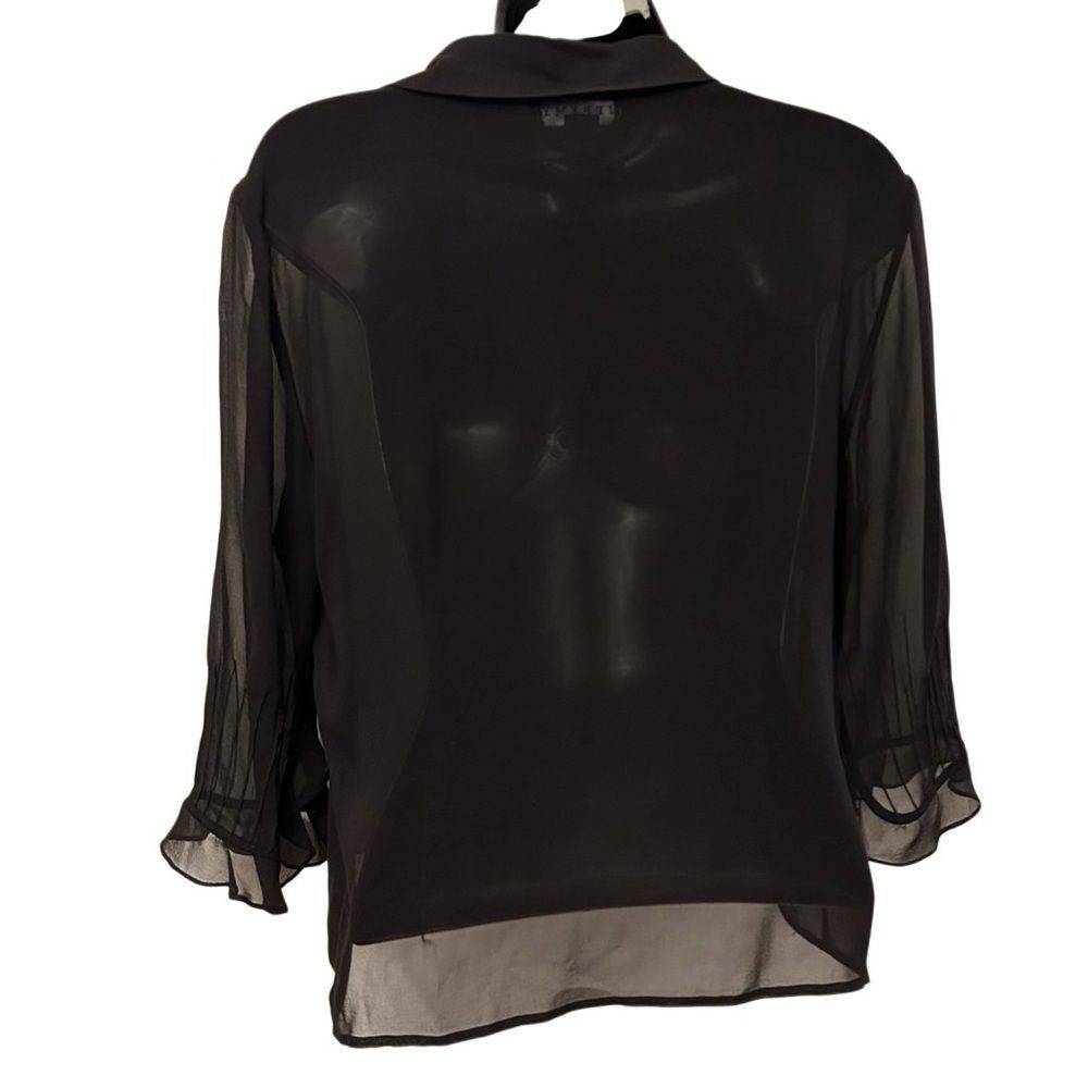 Vintage silk sheer Whimsigoth Ruffles Spenser Jeremy Black V Neck Blouse 8 M - Picture 4 of 13